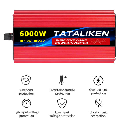 ACS 6000W Pure Sine Wave Inverter DC 12V/24V to AC 110V 60Hz – Car & RV Power Converter with LED Display – Home Backup & Solar System Ready