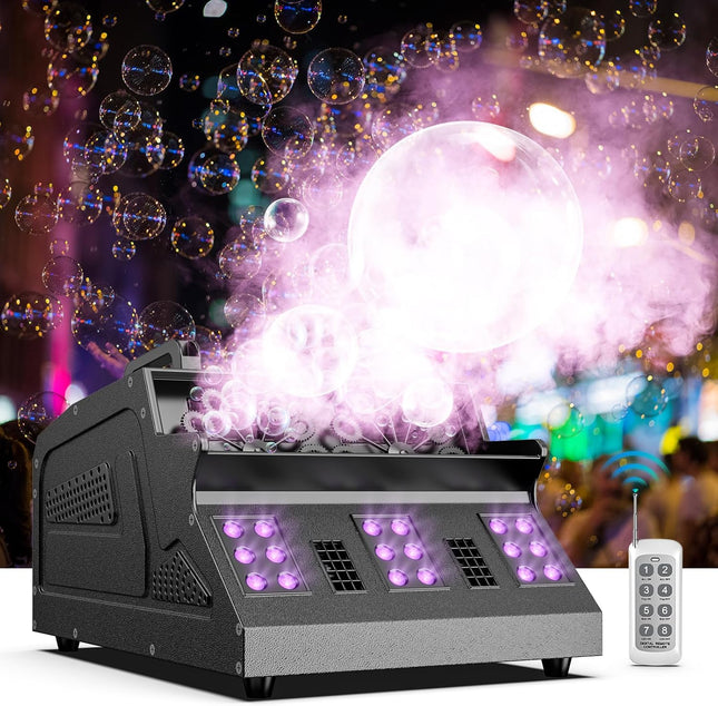 3-in-1 1500W LED Bubble Fog Machine 8 RGB with Remote Control for DJ Wedding Party