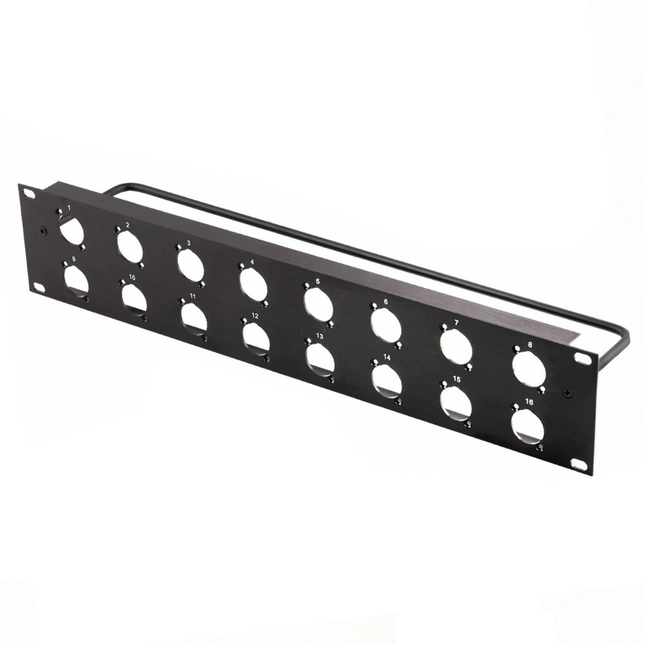 2U 16D Aluminum Patch Panel with Cable Strain Relief Bar