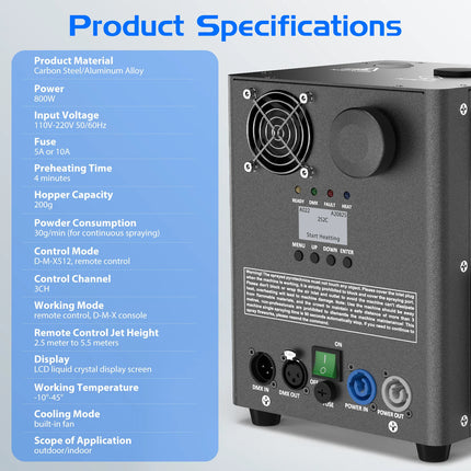 800W DMX Cold Spark Machine with Wireless Remote Control