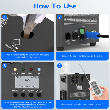 800W DMX Cold Spark Machine with Wireless Remote Control