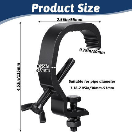 10 PCS Stage Lighting Clamp Bracket Black – Aluminum Hanging Hook for DJ Lights, Par Cans & Spot Lights