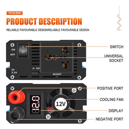 ACS 1600W Pure Sine Wave Inverter DC 12V/24V to AC 110V 60Hz – Car & RV Power Converter with LED Display – Home Backup & Solar System Ready