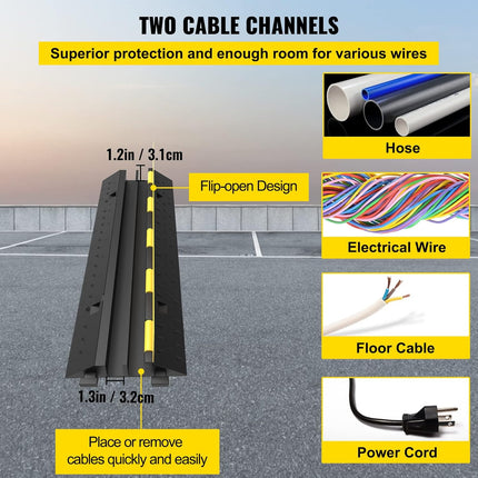 ACS 2-Channel Heavy Duty Rubber Cable Protector Ramp – 11,000 lbs Capacity