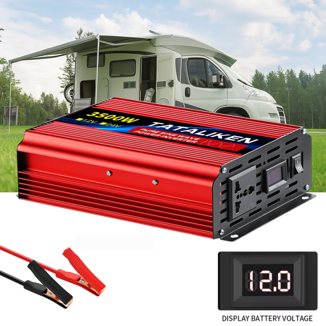 ACS 3500W Pure Sine Wave Inverter DC 12V/24V to AC 110V 60Hz – Car & RV Power Converter with LED Display – Home Backup & Solar System Ready