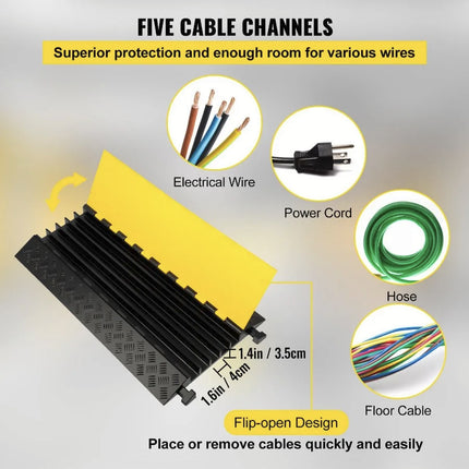ACS 5-Channel Heavy Duty Rubber Cable Protector Ramp – 88,184 lbs Capacity