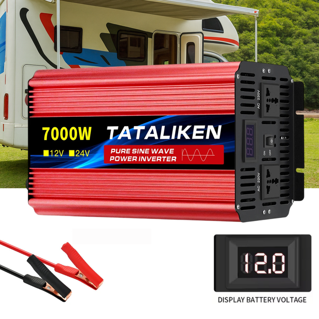 ACS 7000W Pure Sine Wave Inverter DC 12V/24V to AC 110V 60Hz – Car & RV Power Converter with LED Display – Home Backup & Solar System Ready
