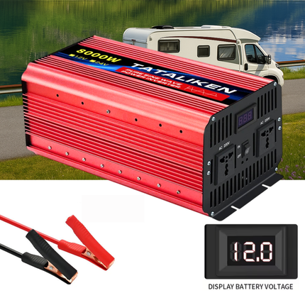 ACS 8000W Pure Sine Wave Inverter DC 12V/24V to AC 110V 60Hz – Car & RV Power Converter with LED Display – Home Backup & Solar System Ready
