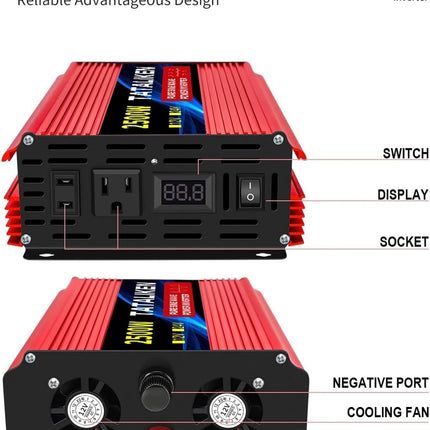 ACS Pure Sine Wave Inverter 1600W–8000W DC 12V/24V to AC 110V 60Hz – Car & RV Power Converter with LED Display – Home Backup & Solar System Ready