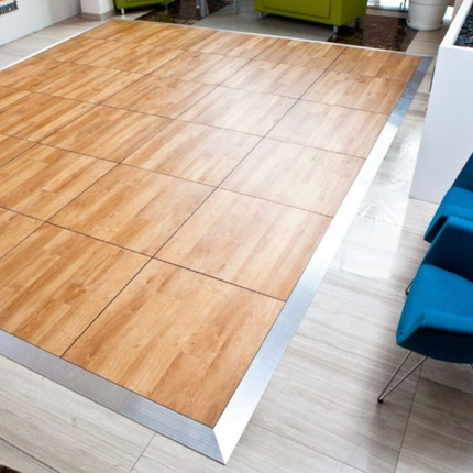 Cam-Lock Natural-Grain Wooden Portable Dance Floor with Trim