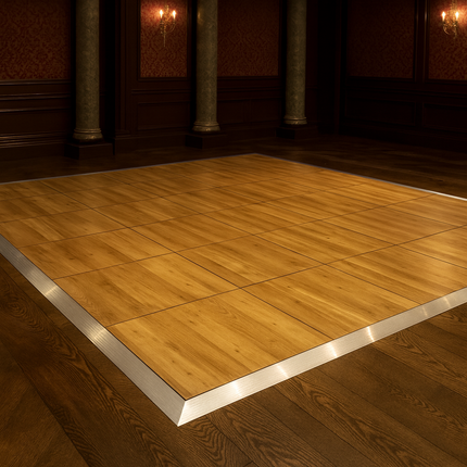 Cam-Lock Natural-Grain Wooden Portable Dance Floor with Trim
