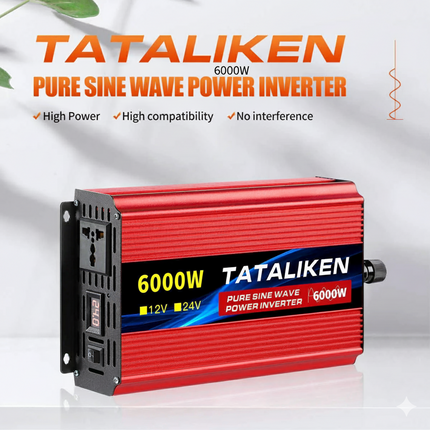 ACS 6000W Pure Sine Wave Inverter DC 12V/24V to AC 110V 60Hz – Car & RV Power Converter with LED Display – Home Backup & Solar System Ready