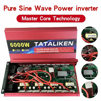 ACS 6000W Pure Sine Wave Inverter DC 12V/24V to AC 110V 60Hz – Car & RV Power Converter with LED Display – Home Backup & Solar System Ready